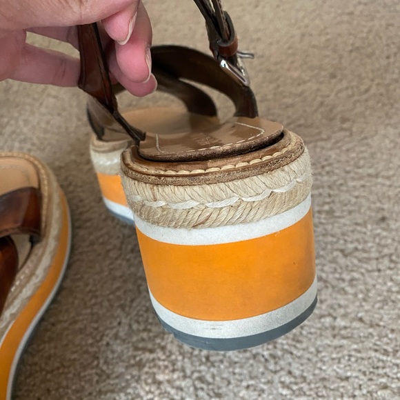 Prada Size 38 Wedge Brown Leather Sandals - Picture 8 of 12
